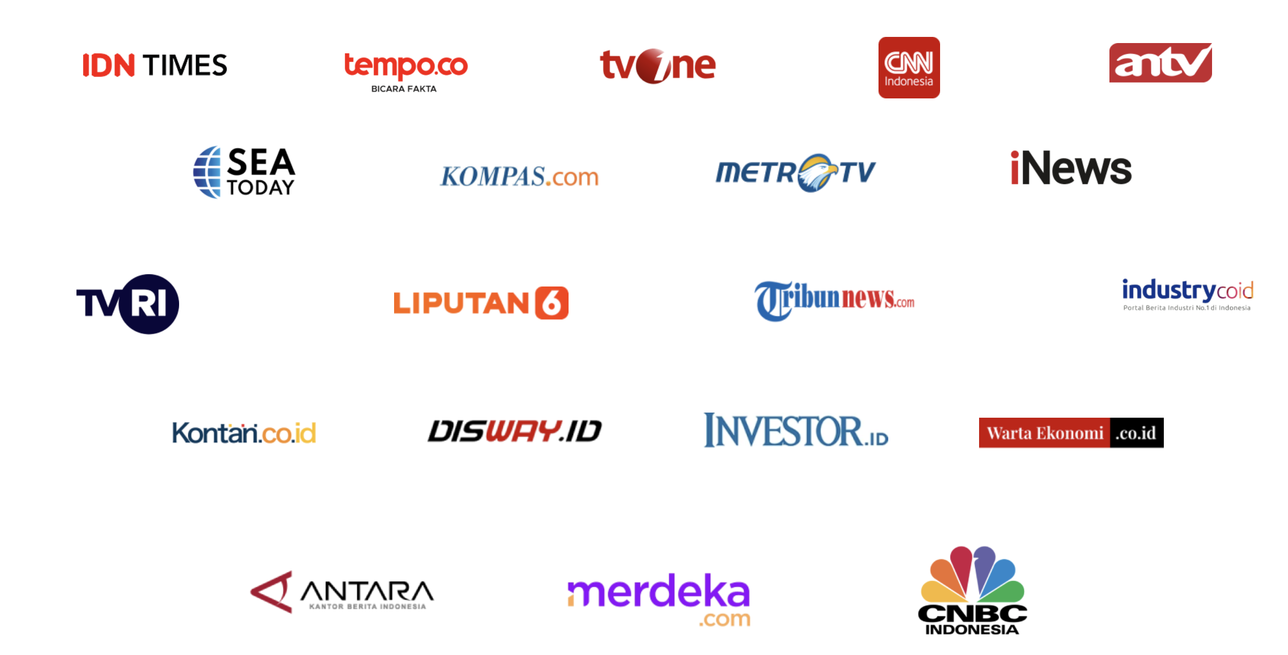 Media outlets covering BisaTumbuh: IDN Times, Tempo.co, tvOne, CNN Indonesia, antv, SEA Today, Kompas.com, Metro TV, iNews, TVRI, Liputan6, Tribunnews, Industry.co.id, Kontan.co.id, Disway.id, Investor.id, Warta Ekonomi, Antara, Merdeka.com, CNBC Indonesia